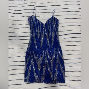 Fashion Nova Blue and Silver Sequin Mini Dress